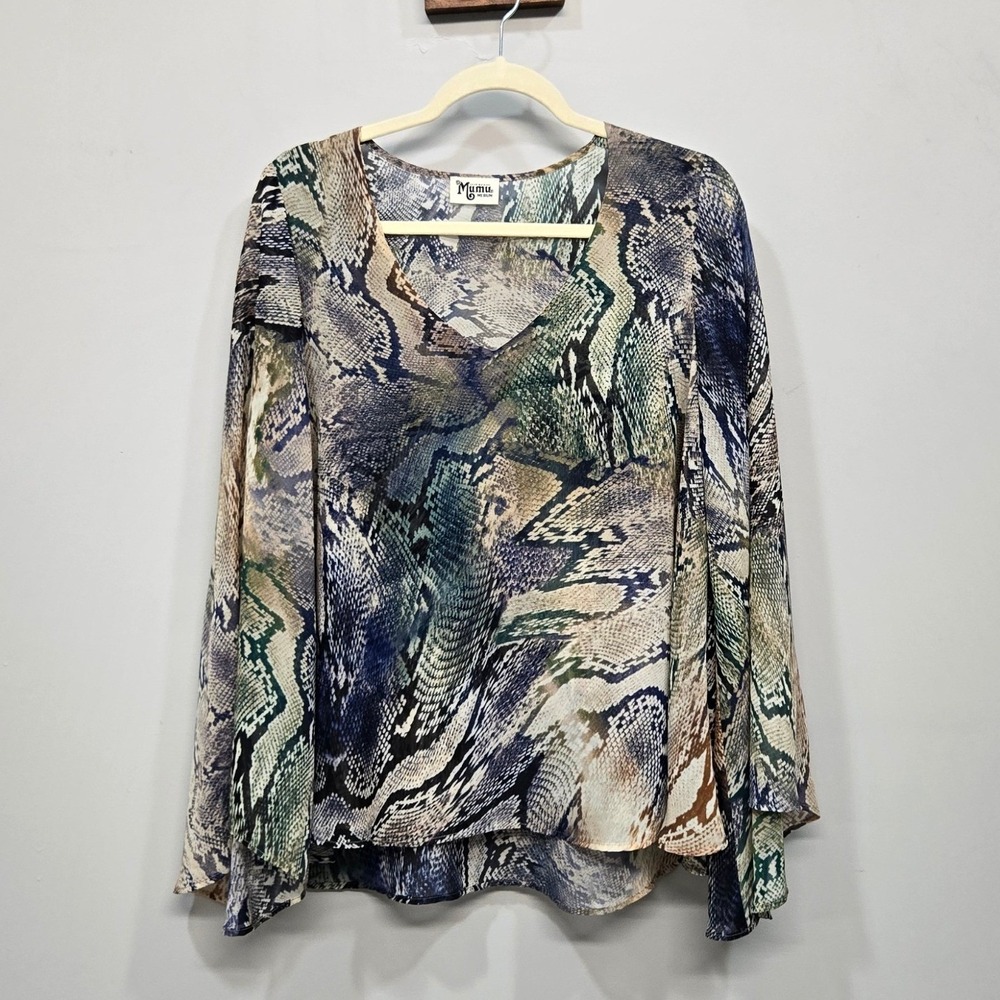 Show Me Your MuMu Top Medium‎ Snakeskin Print Bell Sleeve Boho Western Festival